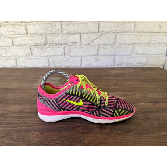 Nike Free 5.0 Tr Fit 5 Training Shoes Pink Neon Yellow Black Athletic Sneakers - Picture 4 of 9